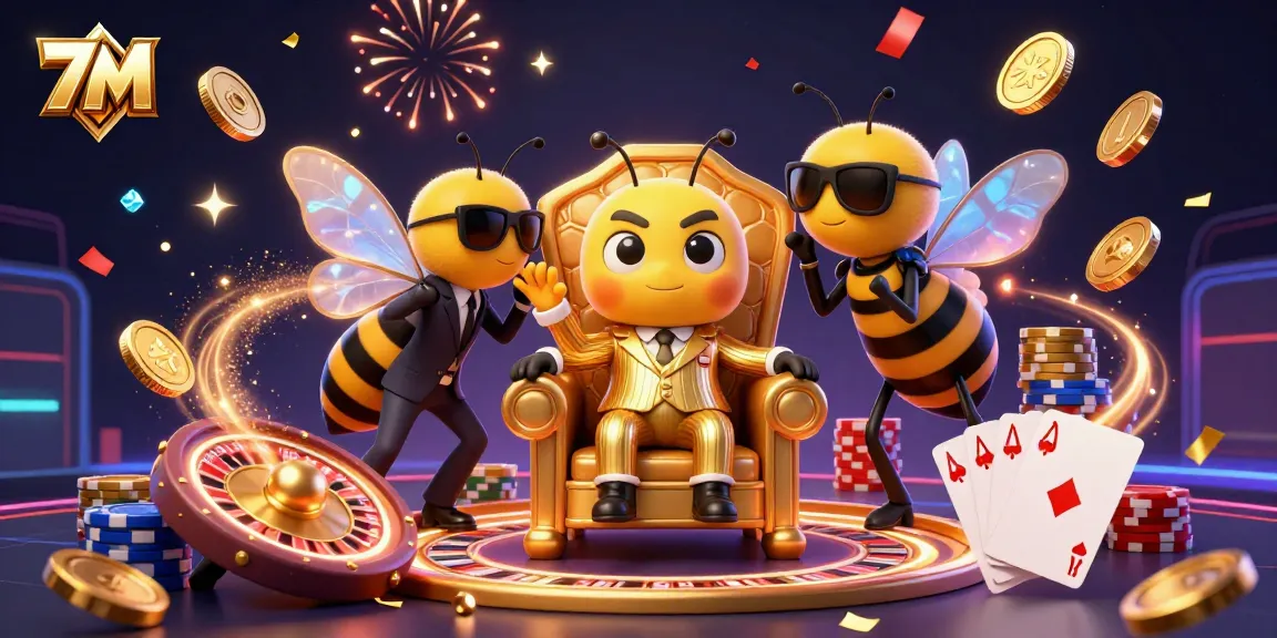 Experience thrilling gambling with 7M, featuring a cartoon mob boss surrounded by casino elements.