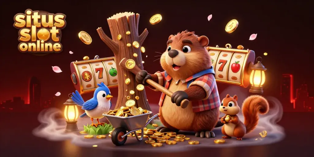 Engage with the vibrant world of situs slot online featuring animated characters collecting glowing coins.