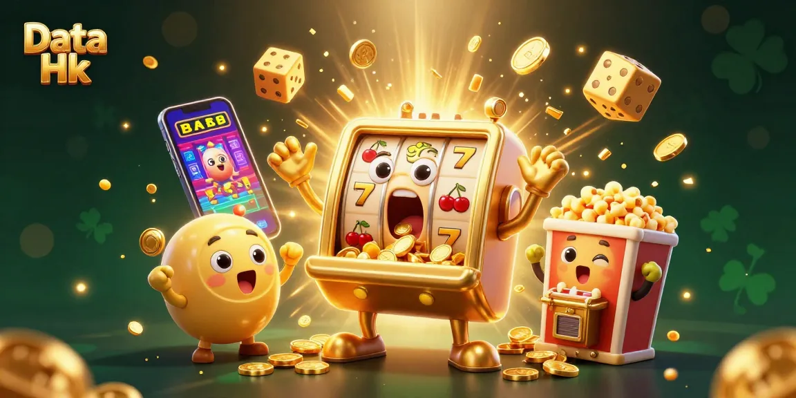 Reveal thrilling jackpots with Data Hk in a vibrant casino scene filled with animated slot machines.