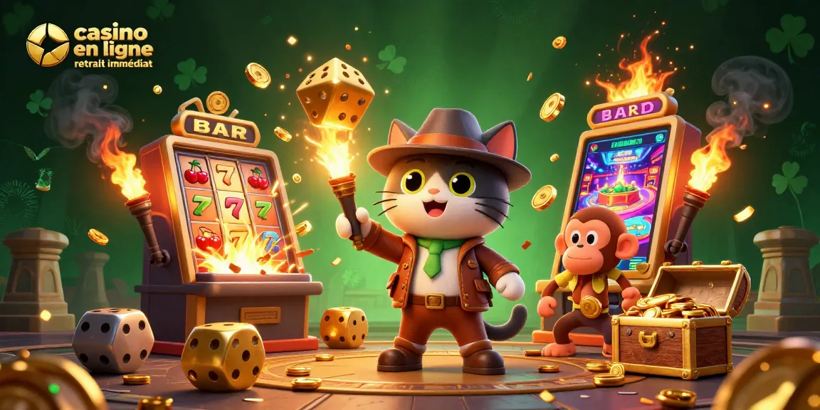 Casino en ligne retrait immédiat : gagnant dans une illustration animée avec des machines à sous et jackpots.