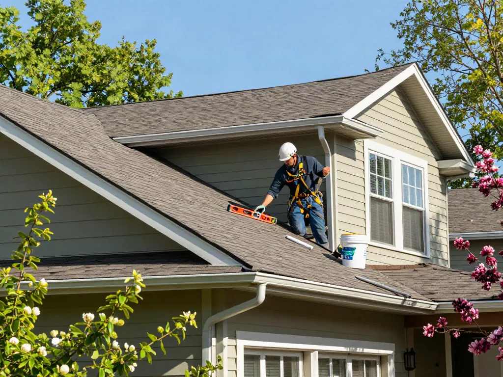 Professional installation of Spokane gutter system on a modern home in a vibrant neighborhood.