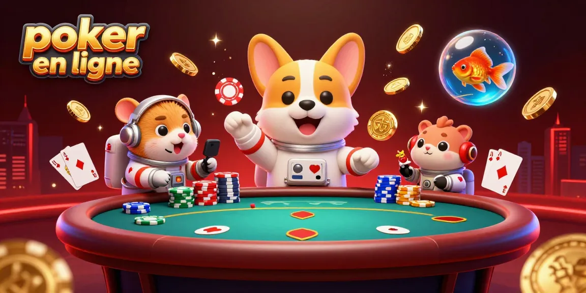 Profitez d'une expérience de poker en ligne captivante avec des personnages animés et des éléments de jeu scintillants.