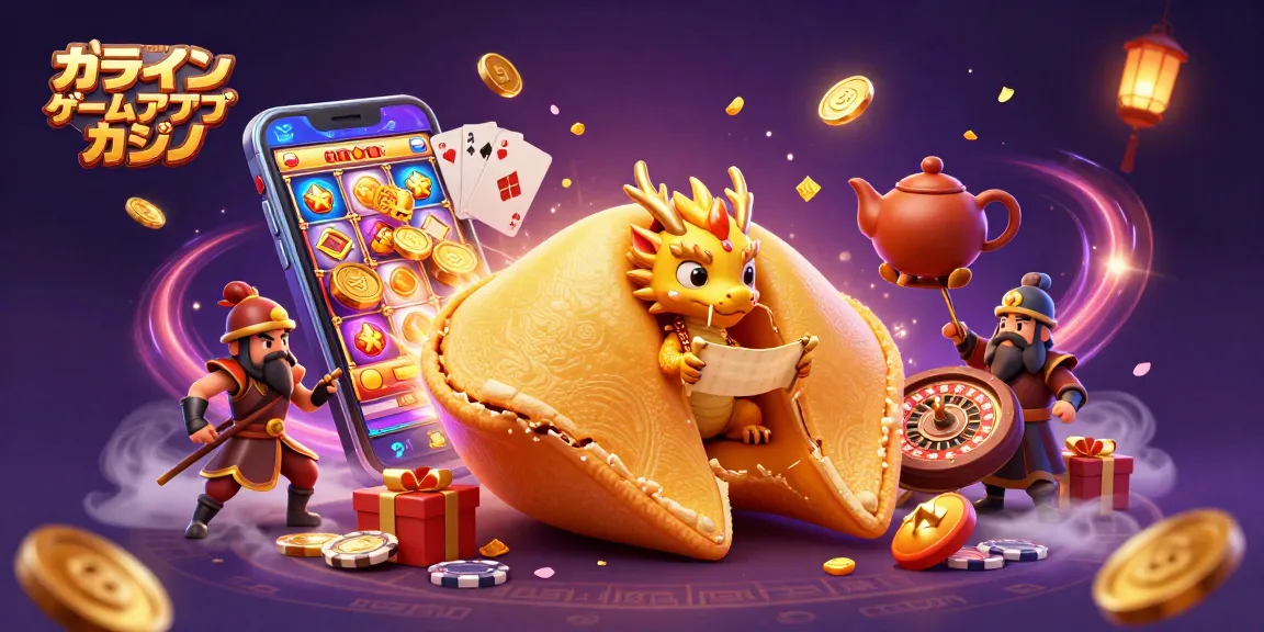 オンラインゲームアプリカジノの魅力的な3Dイラストで、スロットゲームの要素が豊富に描かれています。