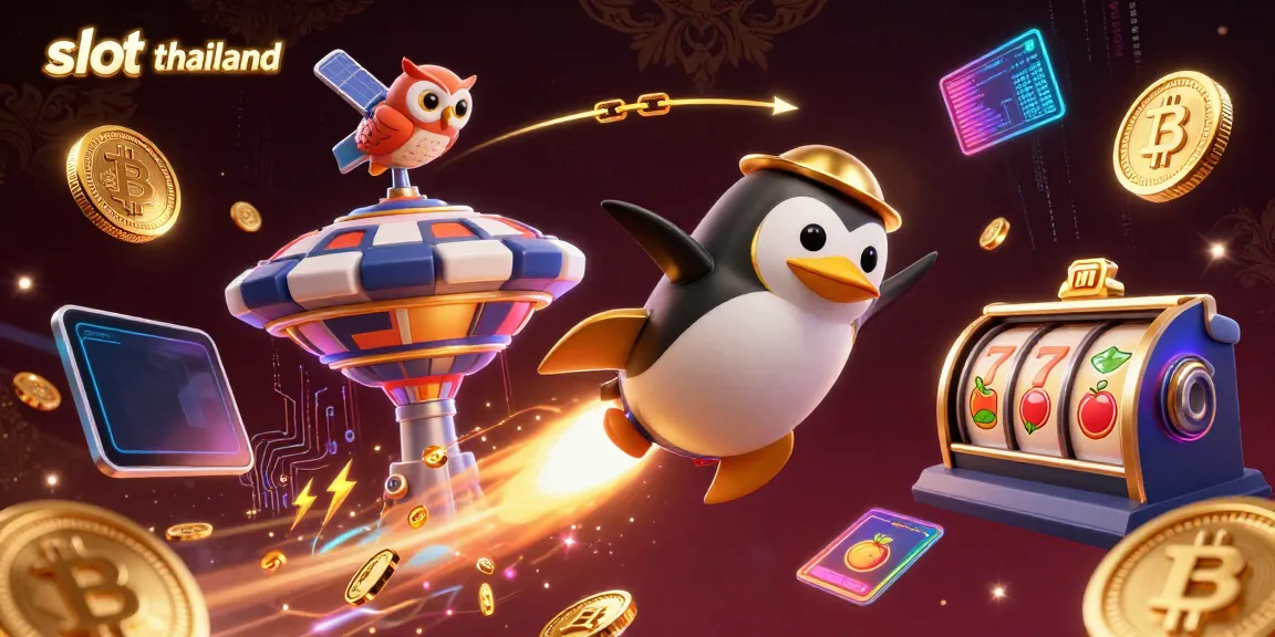 Experience thrilling slot thailand action with a penguin and a casino space station in an explosive animated scene.