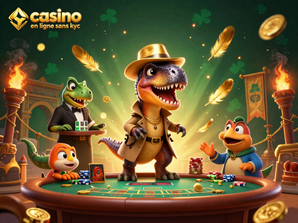 Jouez au casino en ligne sans KYC avec un velociraptor card counter intrigant à une table de blackjack.