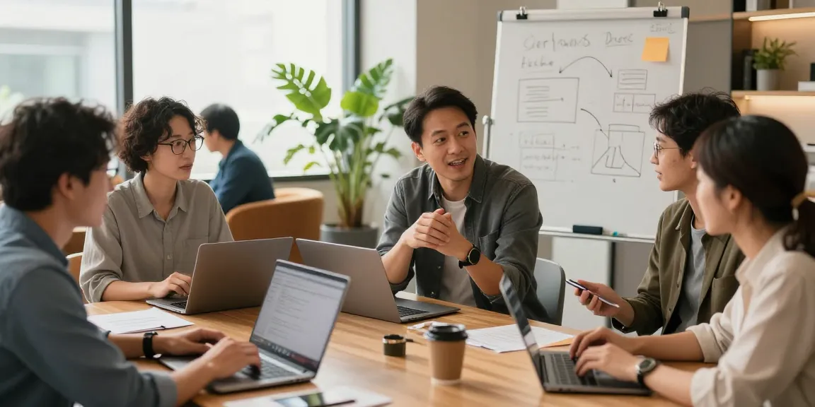 Terry Hui networking in a modern co-working space with diverse professionals, showcasing collaboration.