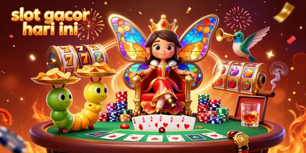 Mainkan slot gacor hari ini dengan peluang tinggi dan jackpot besar dalam ilustrasi kasino yang meriah.