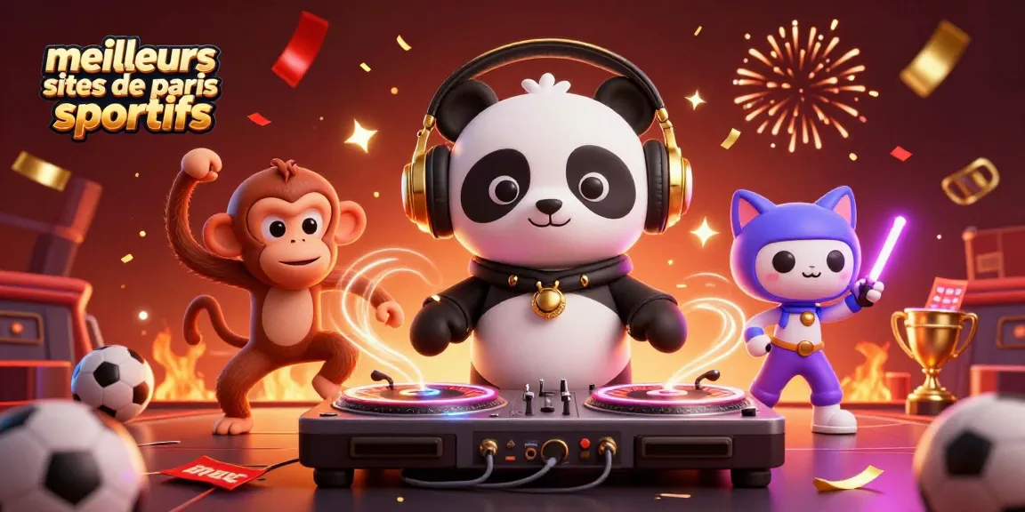 Les meilleurs sites de paris sportifs vous attendent avec un panda DJ animé et des éléments de paris excitants.