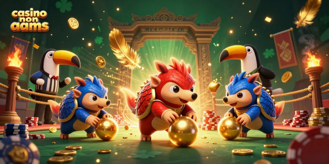 Gioca nei casino non AAMS con il duello tra pangolini in armor blu e rosso che lanciano palline d'oro.