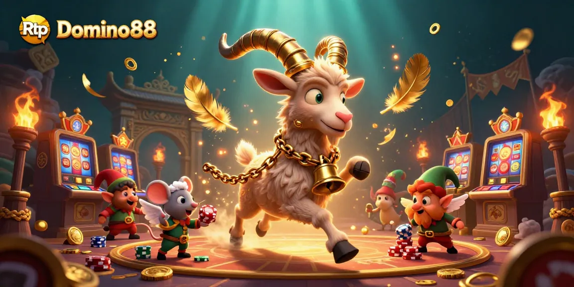 Experience Rtp Domino88 with excitement as festive characters interact in a lively casino scene.
