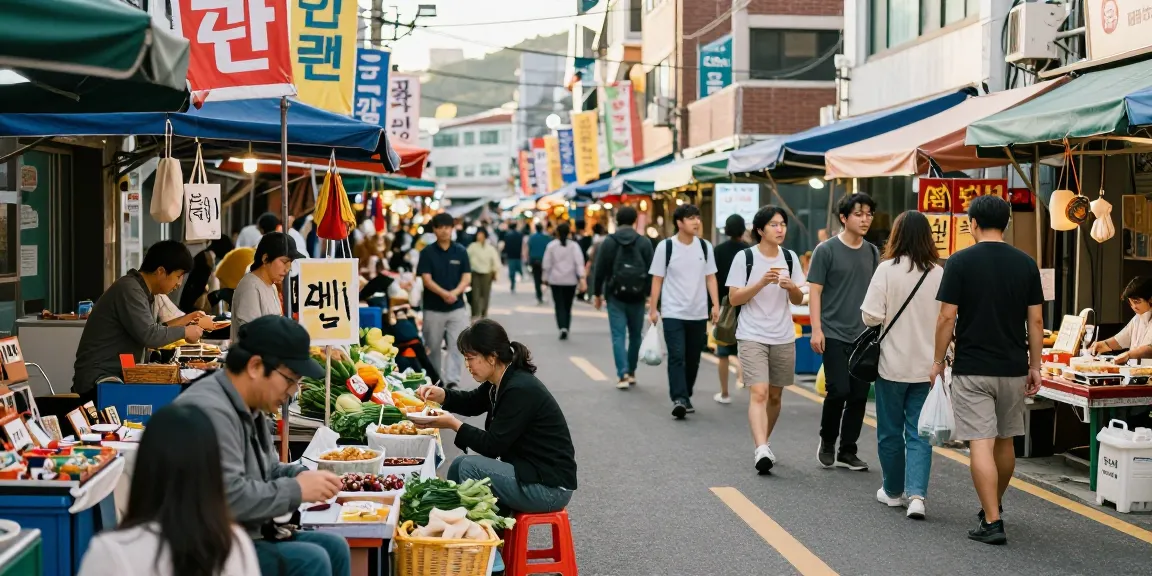 울산OP 상징하는 활기찬 시장 풍경에서 사람들과 지역 상인들 교류하는 모습