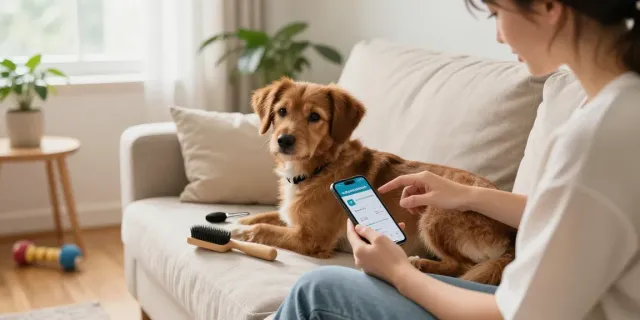 Skin tags on dogs being examined by a caring pet owner in a warm living room setting.