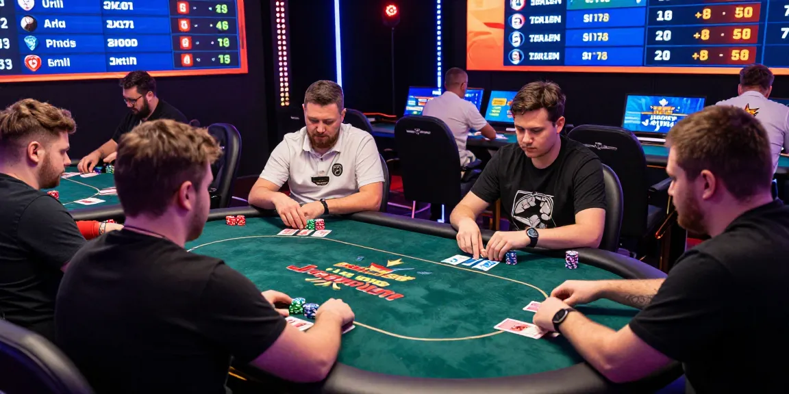 Dewapoker Live Jackpot online tournament scene with players engaging at virtual tables, showcasing vibrant graphics and competitive atmosphere.
