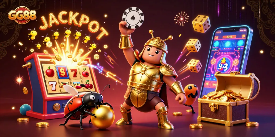 Experience a vibrant GG88 casino atmosphere with dynamic characters celebrating a jackpot event amidst rich casino elements.