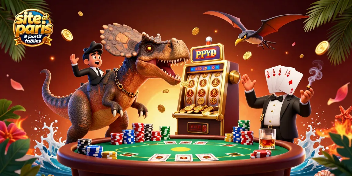 Illustration dynamique des sites de paris sportif fiables avec un pachycéphalosaur et un ankylosaure au casino.