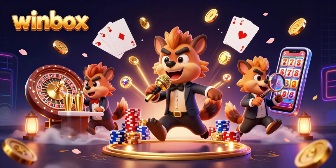 Experience winbox excitement with lively hyenas in a vibrant casino scene filled with gold coins.