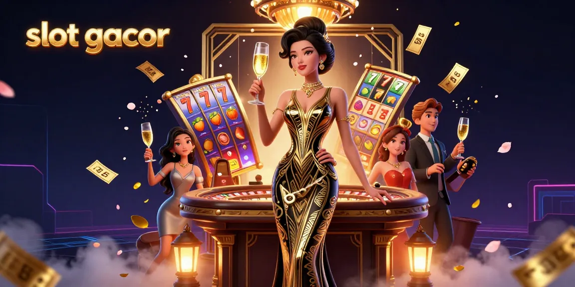 Experience the excitement of slot gacor with spinning slot reels and dynamic jackpot effects in a glamorous casino scene.