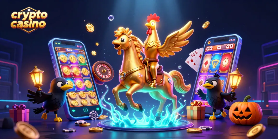 Jouez sur un crypto casino excitant avec des pièces d'or et des jeux variés, le tout dans une ambiance nocturne.