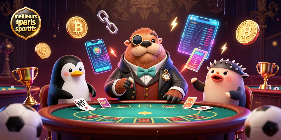 Pariez sur les meilleurs sites de paris sportifs avec une scène animée de personnages marins bluffant autour d'un tapis de poker.