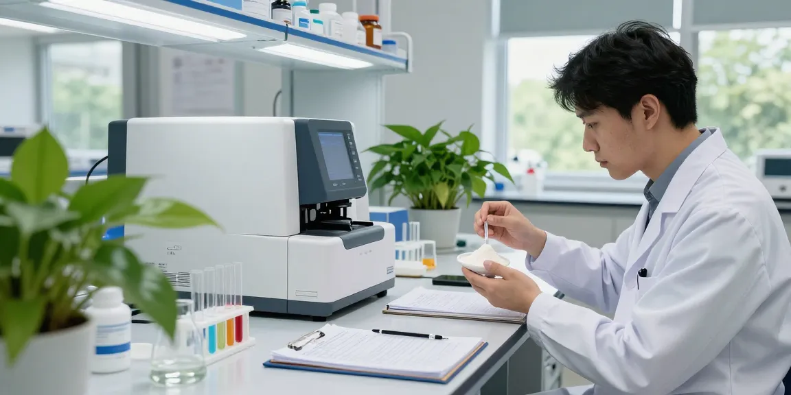 Indole-3-carbinol powder analysis in a modern lab with research materials.