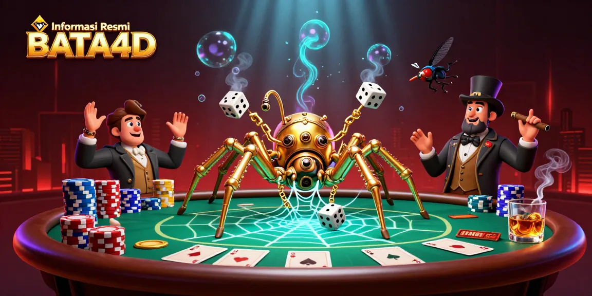 Catch unlucky dice in the web of a steampunk spider in Informasi Resmi BATA4D illustration