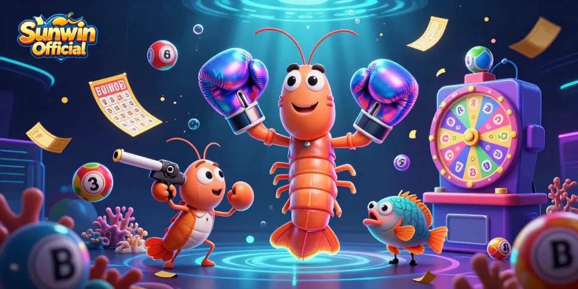 Sunwin Official showcases dynamic lottery excitement with vibrant colors and characters in action.