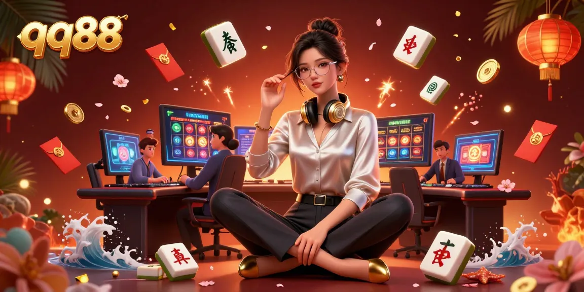 Experience thrilling gameplay at qq88 with an elegant Asian woman gaming at high-tech setup showcasing casino excitement.