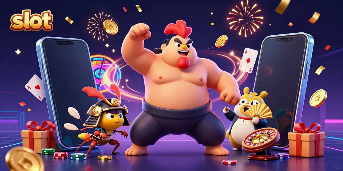 Engage in dynamic slot gaming alongside cartoon characters in this vibrant casino scene.