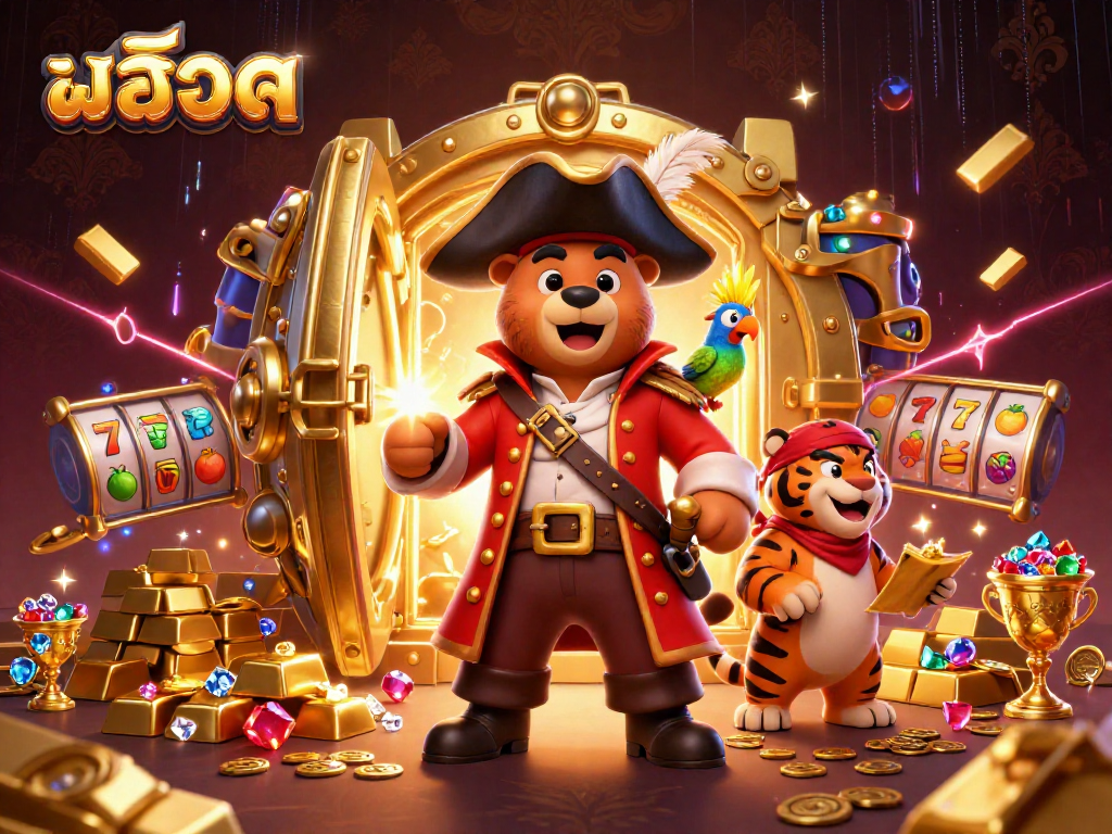 Spin the reels for สล็อต action with a vibrant pirate-themed treasure adventure in a captivating scene.