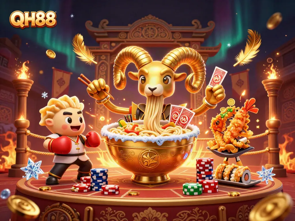 Engage with QH88 in a vibrant casino scene with colorful characters and dynamic game elements.