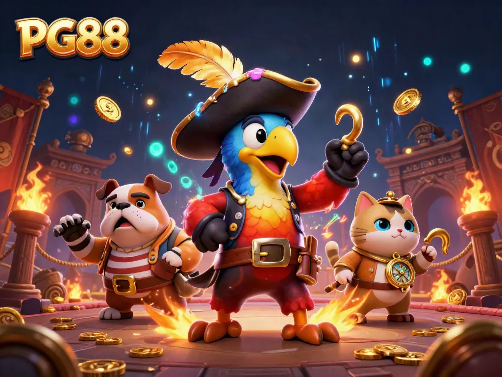 Experience the excitement of PG88 with colorful casino characters, gold coins, and dynamic game elements.