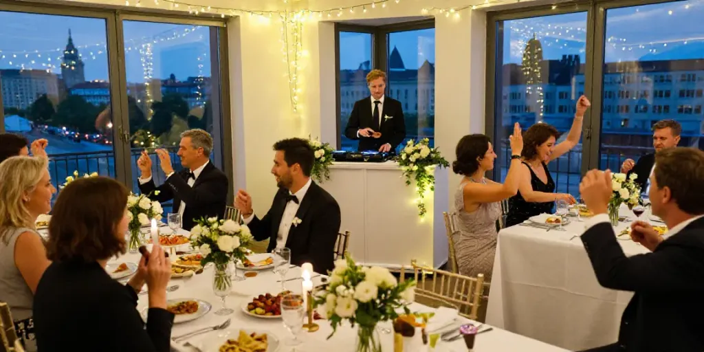 Joyful wedding DJ berlin brandenburg entertaining guests at a beautiful reception.
