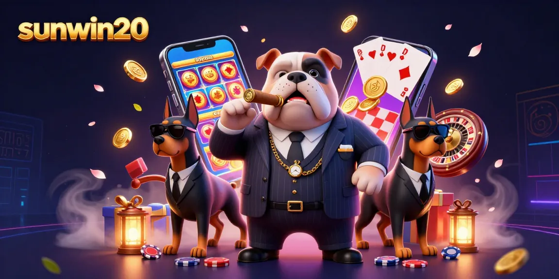 Engage with sunwin20's vibrant casino action featuring a mafia bulldog and poker elements.