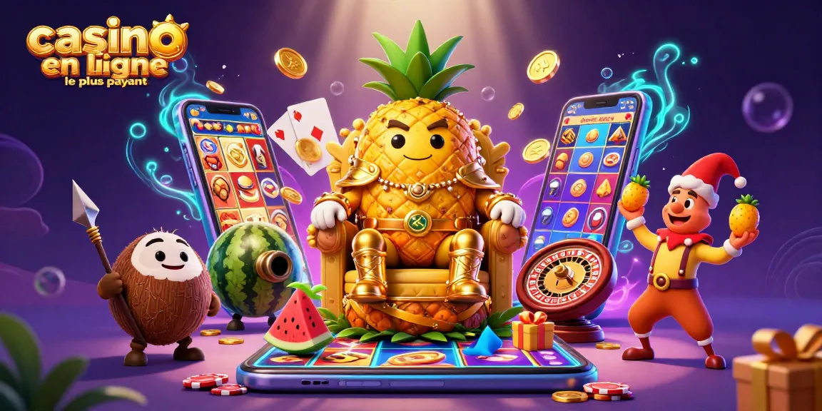 Jouer au casino en ligne le plus payant avec le roi ananas et ses gardes, ambiance dynamique.