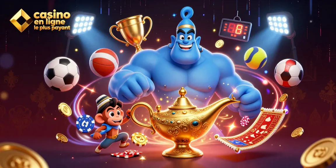 Découvrez le casino en ligne le plus payant avec cette illustration dynamique, mettant en avant des personnages de jeu et des éléments sportifs.