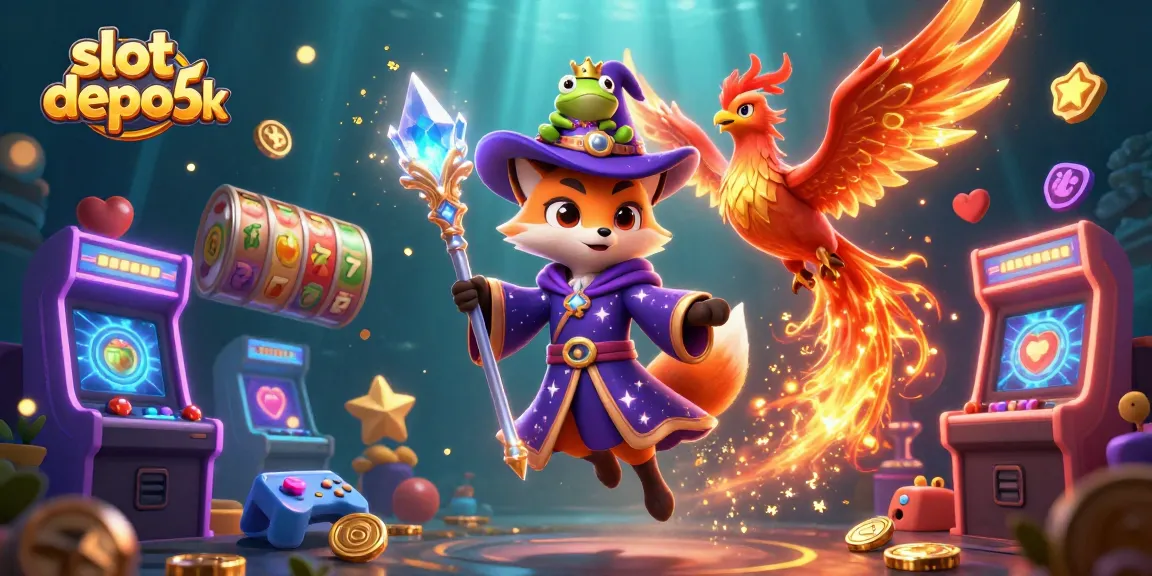 Experience exciting gameplay with slot depo 5k, featuring vibrant slot game elements and magical characters.