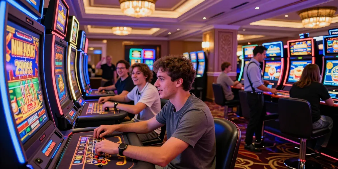 Exciting gaming experience at a lista casino non aams, featuring diverse players at colorful gaming stations.