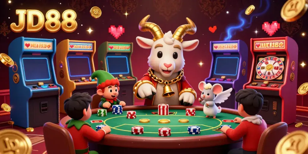 Experience a thrilling casino adventure at JD88 with a festive Krampus goat managing the scene.