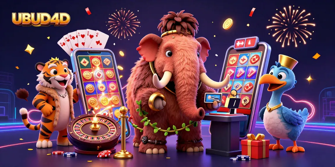 Experience the excitement of UBUD4D with vibrant casino gameplay featuring a woolly mammoth bouncer and dynamic slot elements.