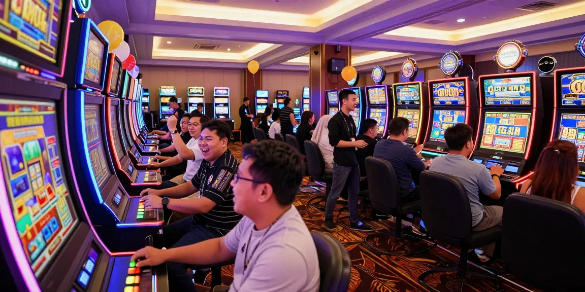 Suasana kasino yang meriah dengan pemain slot gacor merayakan kemenangan mereka.
