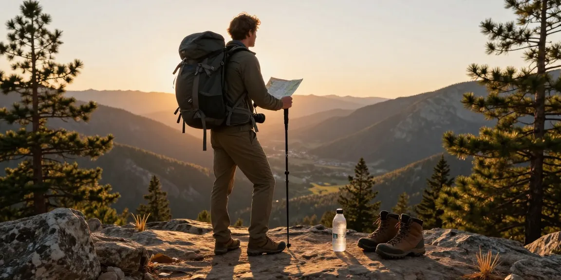 JURAGAN77 petualangan di taman nasional saat matahari terbenam, pengembara dengan perlengkapan hiking.