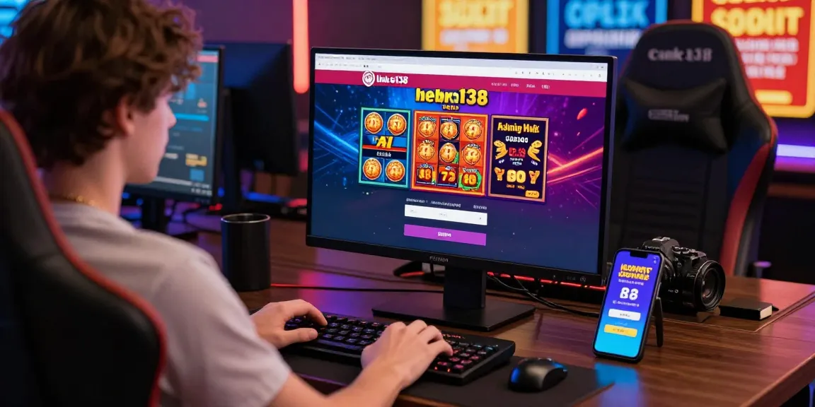 Engaging scene with a user accessing link hero138 on a gaming platform, showcasing vibrant online slots and casino games.