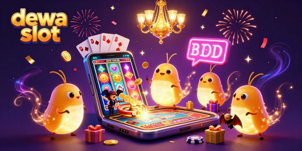 Experience the vibrant dewa slot scene with glowing characters in a lively casino atmosphere.