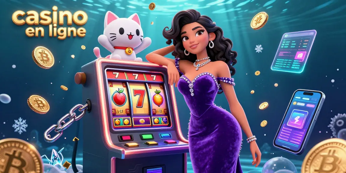 Jouez à des machines à sous palpitantes dans un casino en ligne avec une femme glamour profitant d'une expérience de jackpot.
