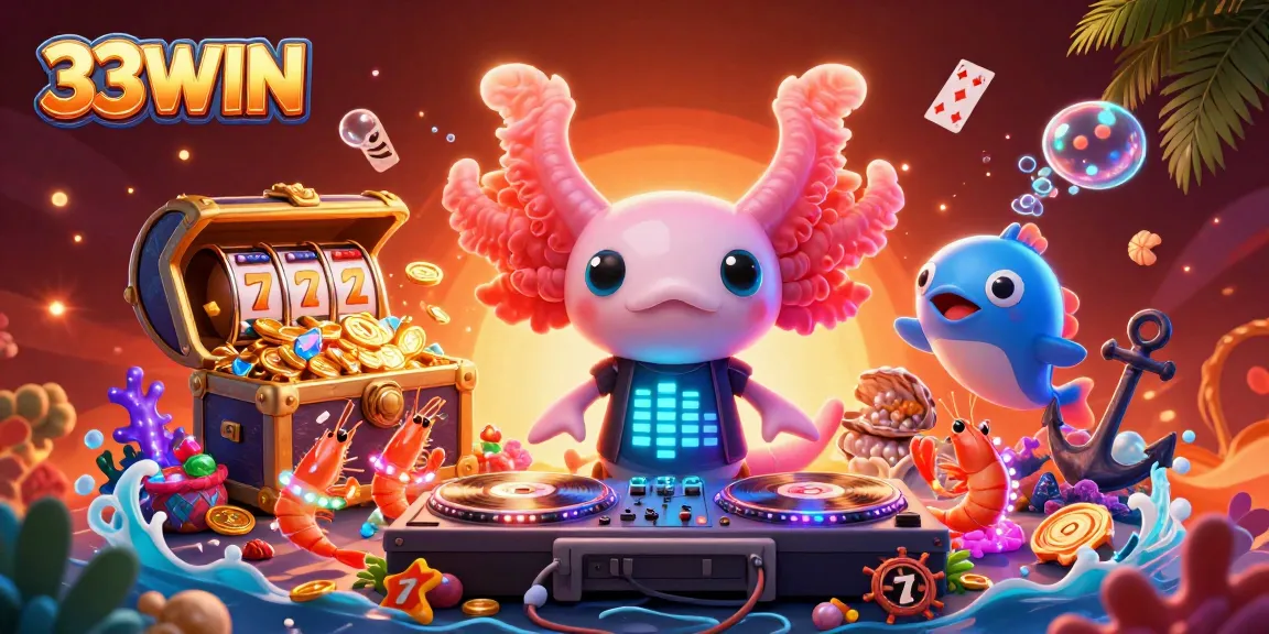 Experience thrilling wins at 33WIN while enjoying vibrant casino-themed underwater characters.