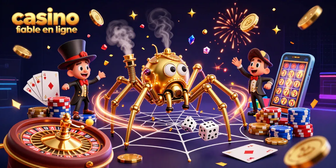 Image de casino fiable en ligne avec des personnages de jeu et des pièces d'or flottantes.