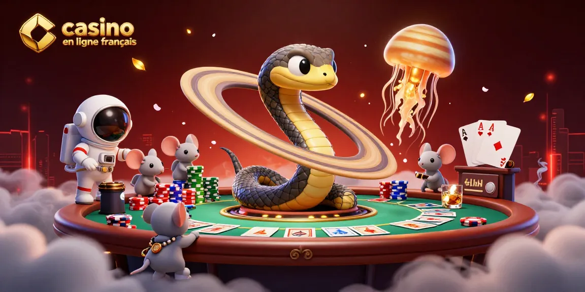 Jouez au casino en ligne français avec un serpent Saturne au roulette en 3D, ambiance cosmique excitante.