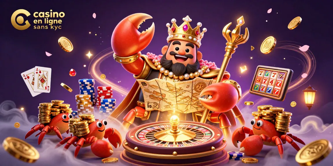 Jouez au casino en ligne sans KYC avec ce crabe en or majestueux et ses serviteurs crabes portant des jetons d'or