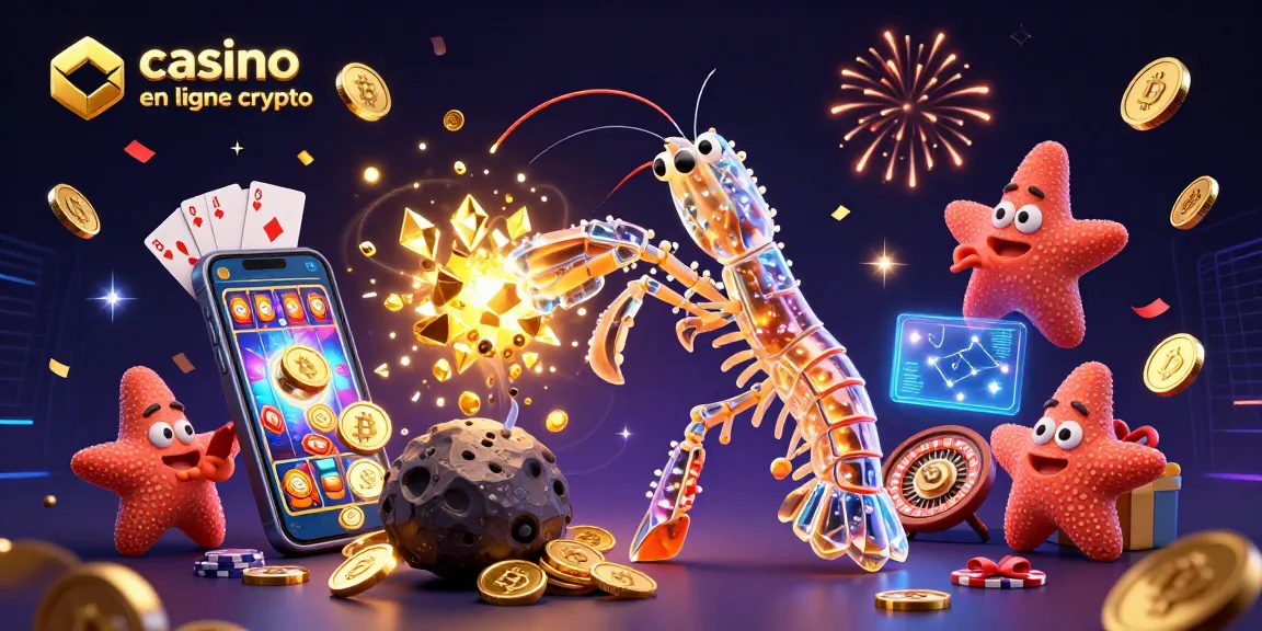Illustration de casino en ligne crypto avec un samouraï mante et des pièces d'or explosant.