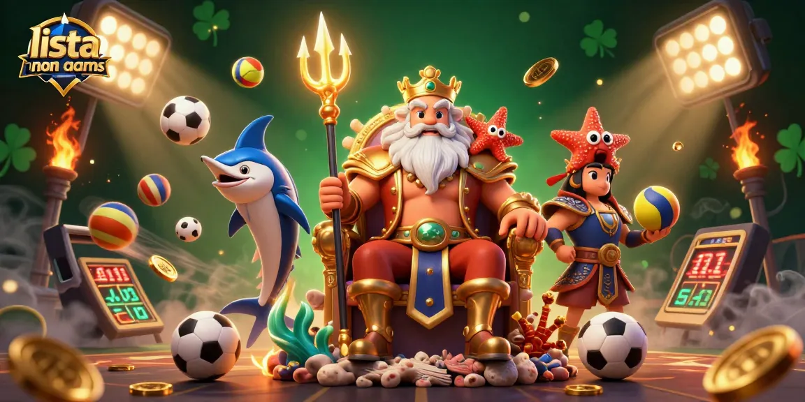 Vivi l'emozione di lista casino non aams con un'illustrazione 3D vivace che presenta Nettuno e elementi sportivi dinamici.